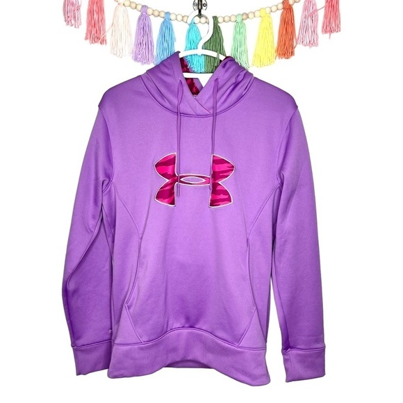 Under Armour Pink and Purple Logo Hoodie Hooded Sweatshirt Size Medium - Picture 1 of 15